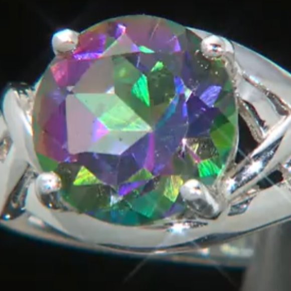 NEW Mystic Fire (R)Green Topaz Rhodium Over Sterling Silver Solitaire Ring - Picture 2 of 7